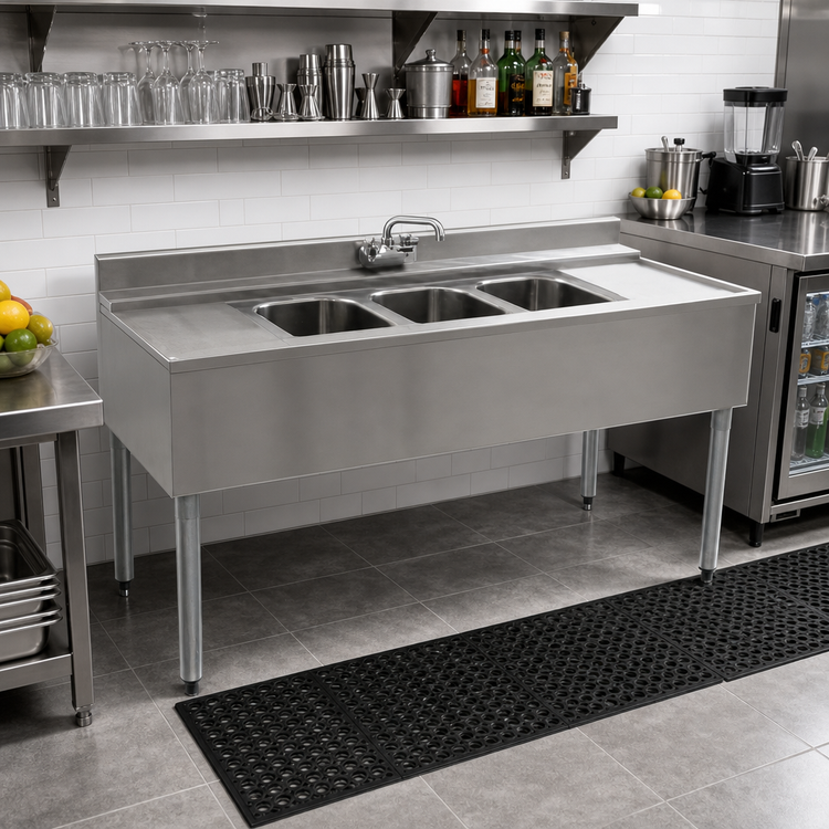 Product image #2 for Eagle Group 2200 Series Three-Compartment Underbar Sink with Right Drainboard and Faucet, 48 x 24 x 33-1/2 Inches