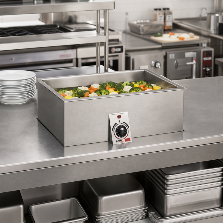 Product image #2 for APW Wyott BM-80DS Built-In Bottom-Mount Electric Rectangular Drop-In Hot Food Well, 1 Pan, Wet/Dry, Insulated, With Drain