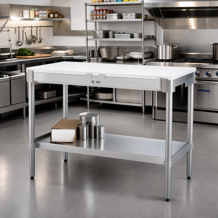 Product image #2 for New Age 72" x 30" Aluminum Poly Top Work Table with Open Base and Adjustable Bullet Feet