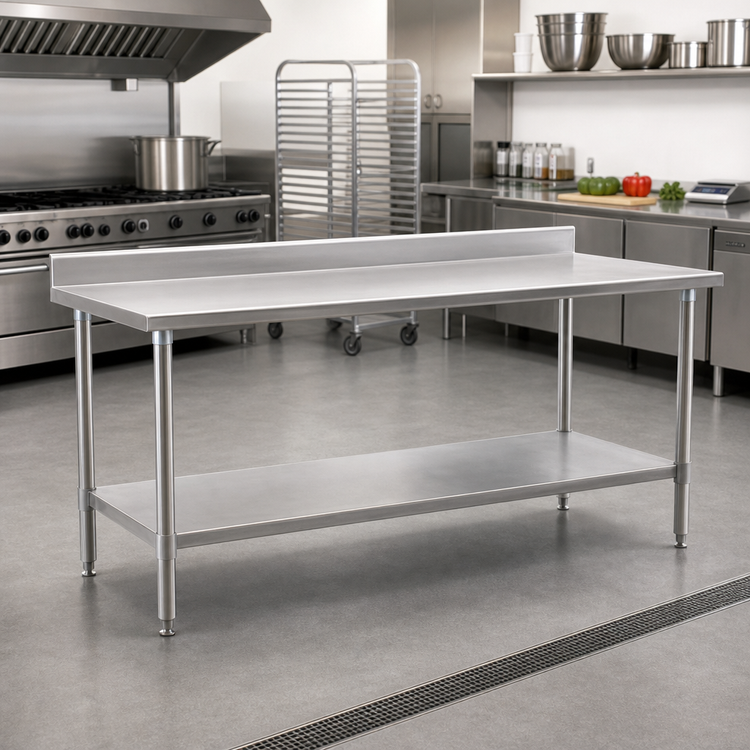 Product image #2 for Eagle Group Budget Series 72" x 36" 430 Stainless Steel Work Table with 4-1/2" Backsplash and Adjustable Undershelf