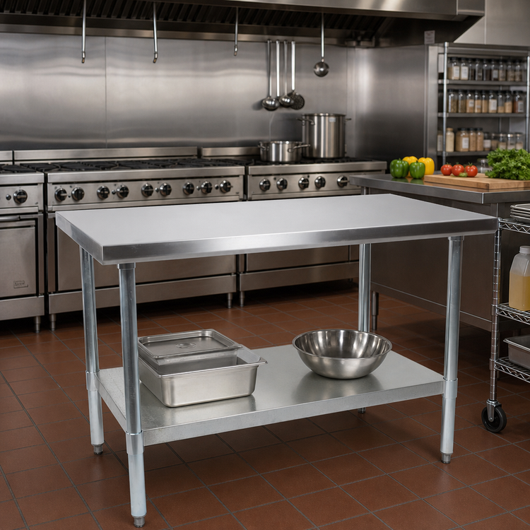 Product image #2 for John Boos Stallion 48" x 24" 18/430 Stainless Steel Economy Work Table with Safety Edge and Adjustable Undershelf