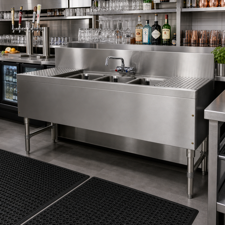 Product image #2 for Advance Tabco Prestige Signature Series 84-Inch 3-Compartment Underbar Sink Unit with Left and Right Drainboards and 7-Inch Backsplash