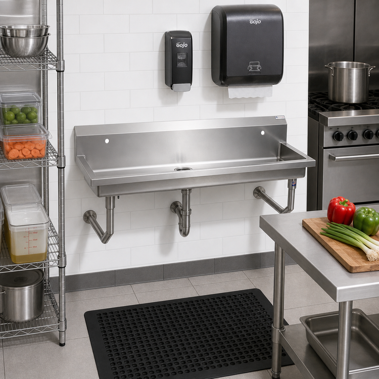 Product image #2 for John Boos 40-Inch Wall-Mount Multi-Station Stainless Steel Hand Wash Sink, 2 Single Faucet Holes