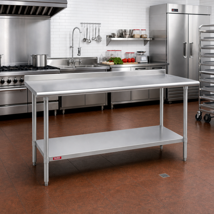 Product image #2 for Duke 72 Inch x 36 Inch Stainless Steel Work Table with 1-1/8 Inch Riser and Undershelf