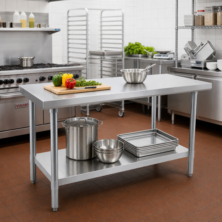 Product image #2 for John Boos Stallion Economy Stainless Steel Work Table, 72 x 24 Inches, Flat Top with Adjustable Undershelf