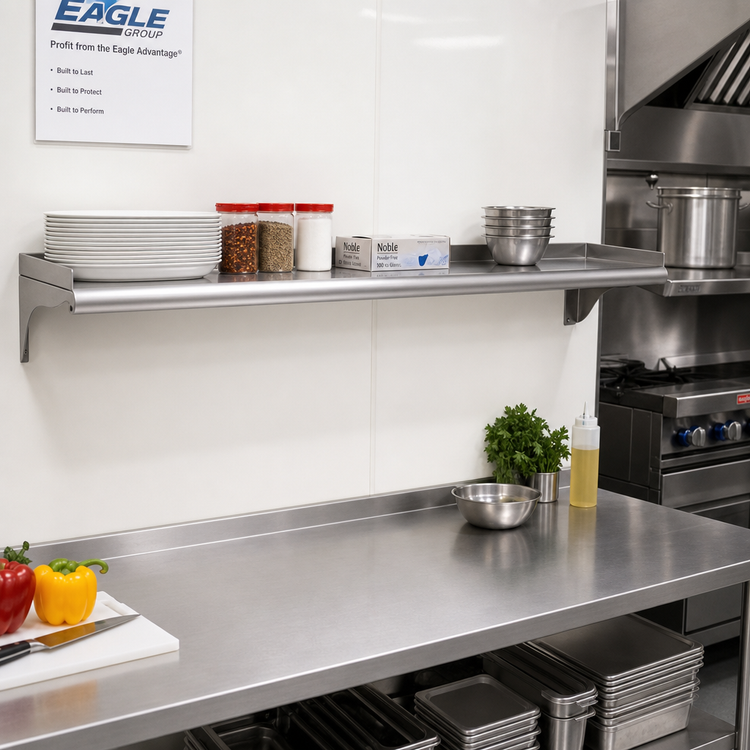 Product image #2 for Eagle Group 48-Inch W x 10-Inch D Wall-Mounted Stainless Steel Shelf, 14 Gauge Type 304