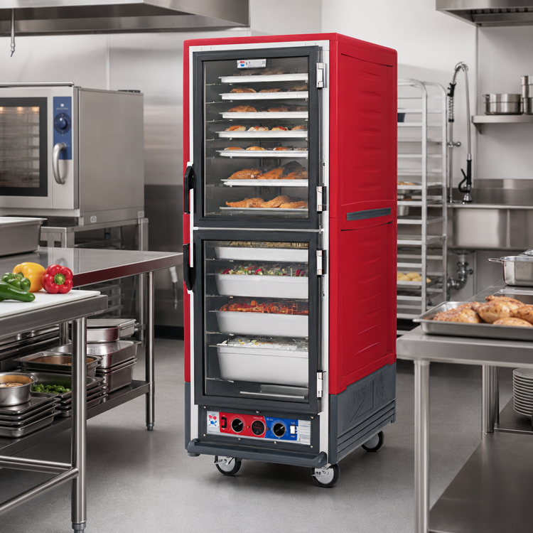 Product image #2 for Metro C5 3 Series Mobile Full-Height Low-Watt Heated Holding Cabinet with Dutch Clear Doors and Universal Wire Slides