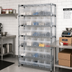Thumbnail image #2 for Quantum Stationary Bin Wire Shelving System with 8 Shelves and 35 Clear Bins, 36 W x 24 D x 74 H, Chrome Plated