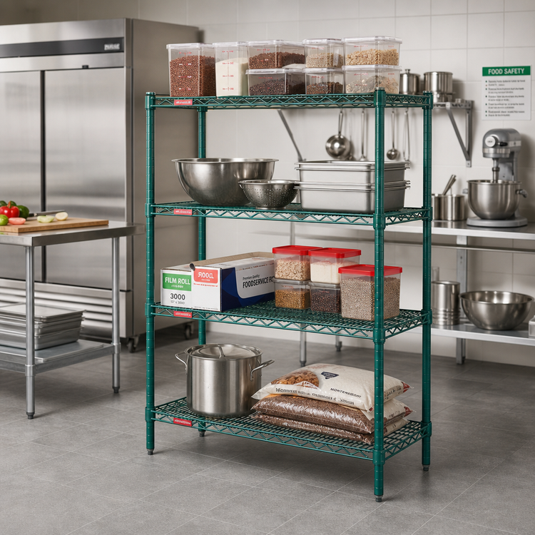 Product image #2 for Eagle Group Valu-Gard 4-Tier Starter Wire Shelving Unit, 24 x 21 x 63 Inches, Green Epoxy