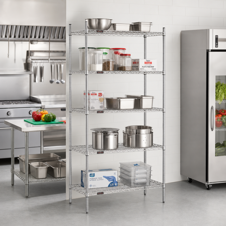 Product image #2 for Eagle Group 5-Tier Stationary Starter Wire Shelving Unit, 48 x 18 x 86 Inches, Stainless Steel Finish