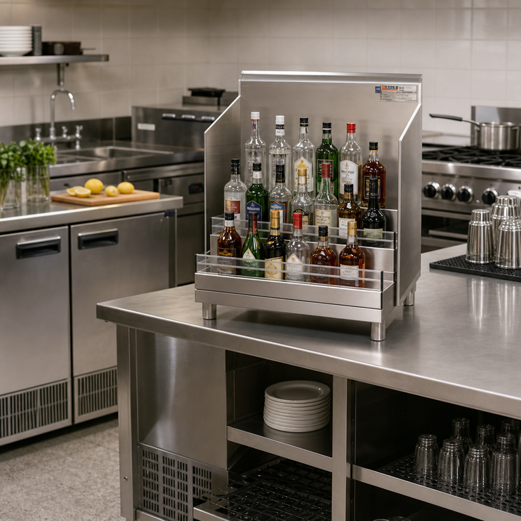 Product image #2 for Eagle Group 2200 Series Lower-Tier Liquor Display Unit, 24" W x 23-1/2" D, 4-Step with Bottle Guards