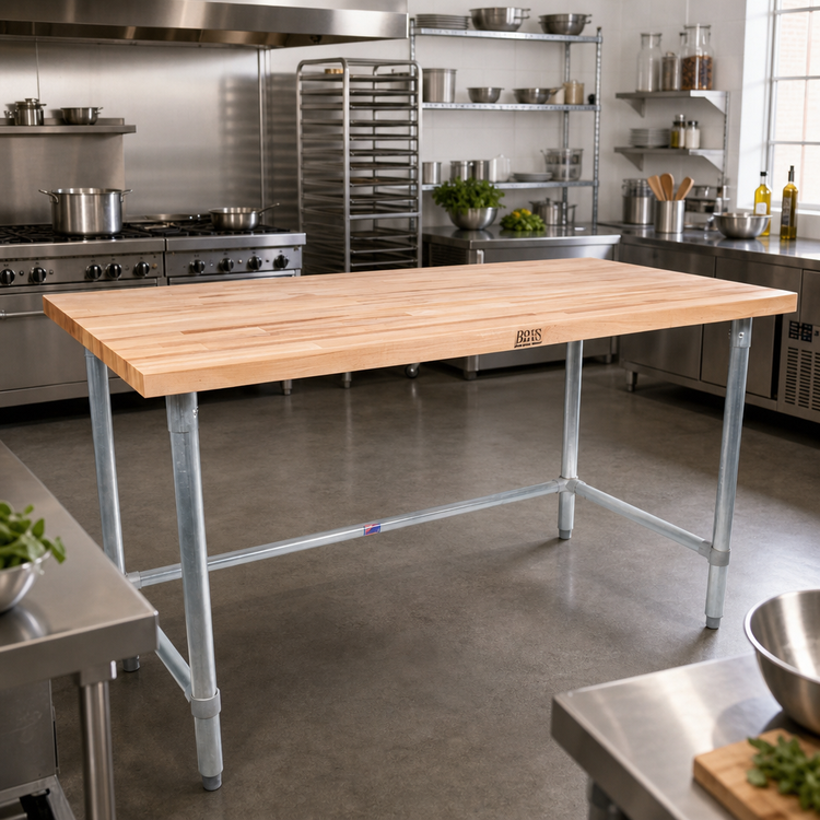 Product image #2 for John Boos JNB06 120-Inch x 24-Inch Wood Top Work Table with Galvanized Base and Bracing