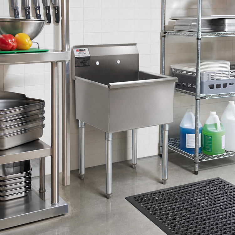 Product image #2 for Eagle Group One-Compartment Utility Sink with 8" Backsplash, 19-3/8" W x 25" D, 16-Gauge 430 Stainless Steel