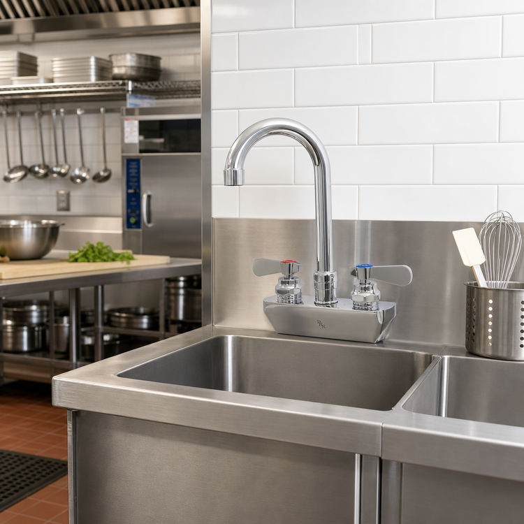 Product image #2 for OptiFlow BKF-4SM2-8G-G 4-inch Splash-Mount Shallow Solid Body Faucet with 8.5-inch Gooseneck, Chrome