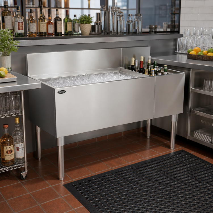 Product image #2 for Krowne Royal Series 48" Underbar Combination Ice Bin with 10-Circuit Cold Plate, Left Ice Bin and Right Bottle Well
