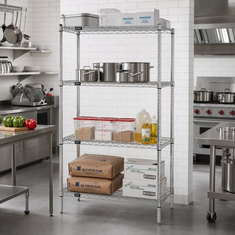 Product image #2 for Quantum Chrome Plated Wire Shelving Starter Kit, 24W x 18D x 74H Inches