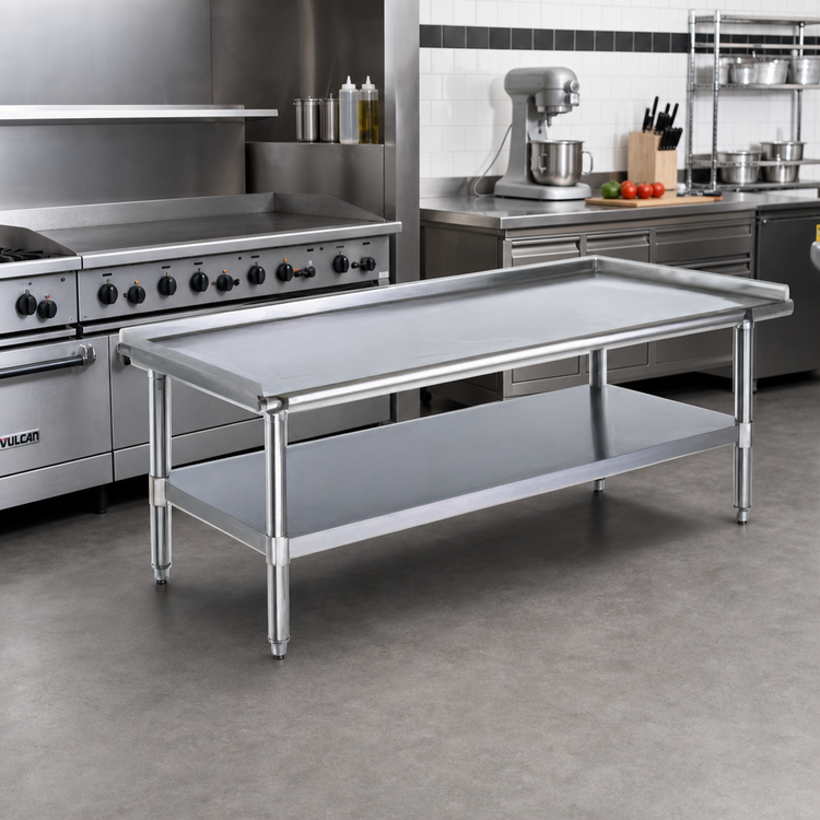 Product image #2 for Eagle Group 84-3/8 Inch Stainless Steel Griddle/Equipment Stand with 16/300 Top, Open Base, and Adjustable Undershelf