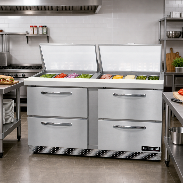 Product image #2 for Continental Refrigerator Mighty Top SW60N24M-FB-D 60" Two-Section Sandwich Unit with Drawers