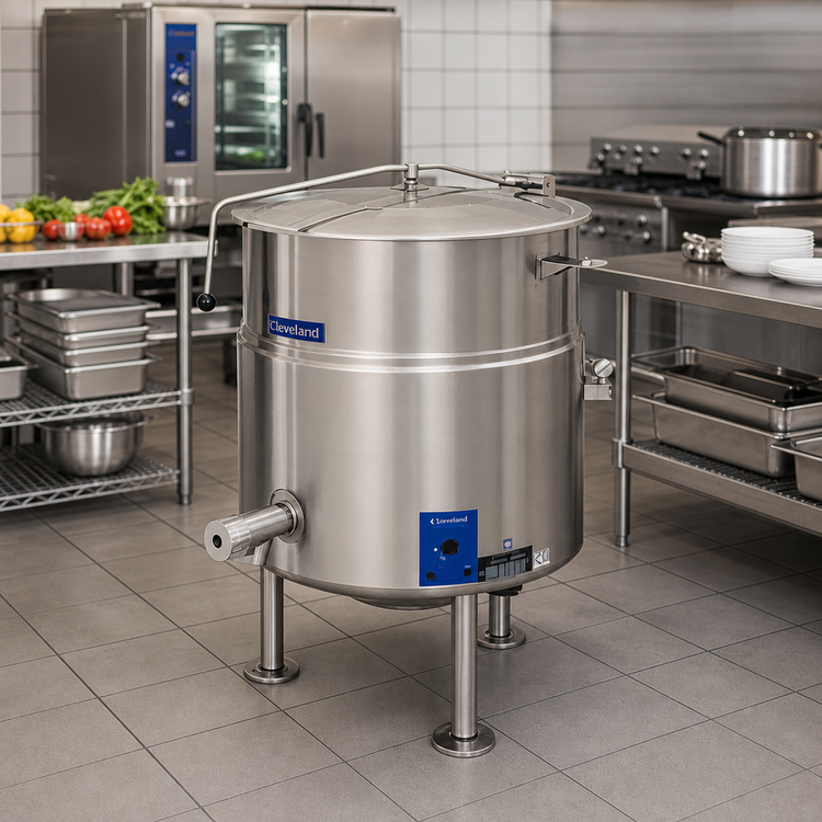 Product image #2 for 30-Gallon Stationary Electric Tri-Leg Steam Kettle, 2/3 Steam Jacket