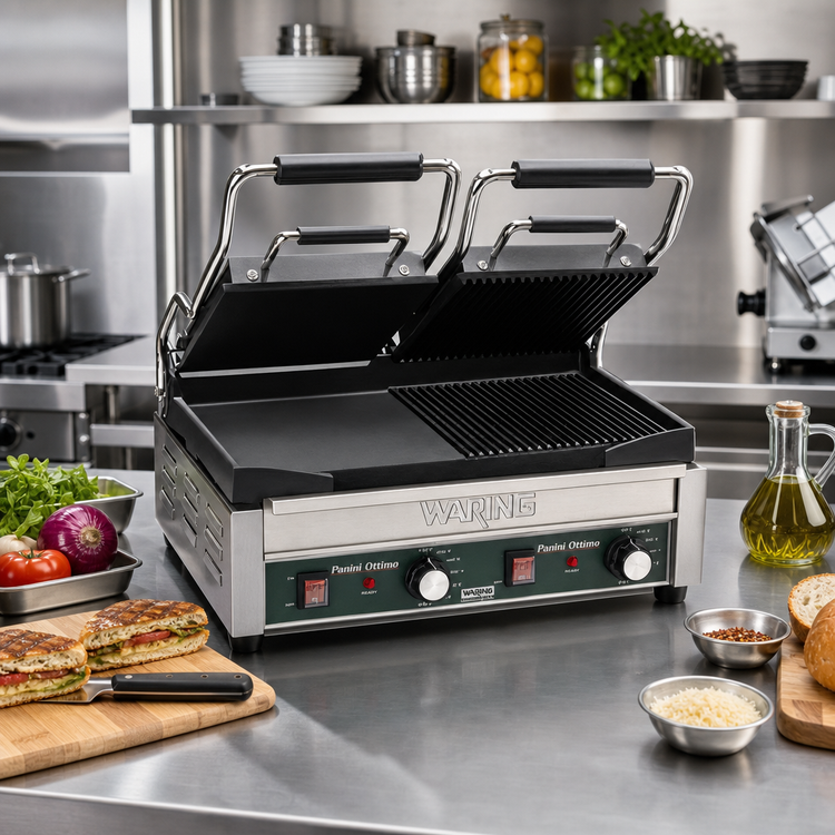 Product image #2 for Waring WDG300 Panini Ottimo Double Italian-Style Panini/Flat Grill, 17" x 9-1/4", 240V