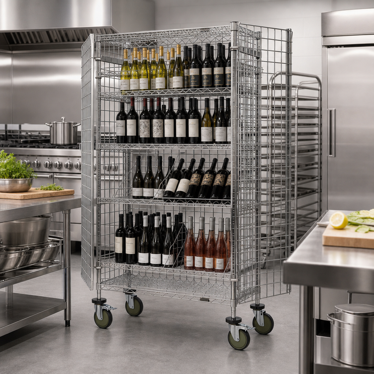 Product image #2 for 48-Inch Wide Mobile Mixed Wine Storage Security Unit with Security Doors and Casters