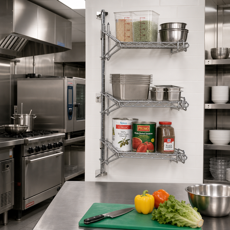 Product image #2 for Metro Super Erecta 3-Tier Mid Unit Post-Type Wall Mount for 14-Inch Shelves, Chrome Plated