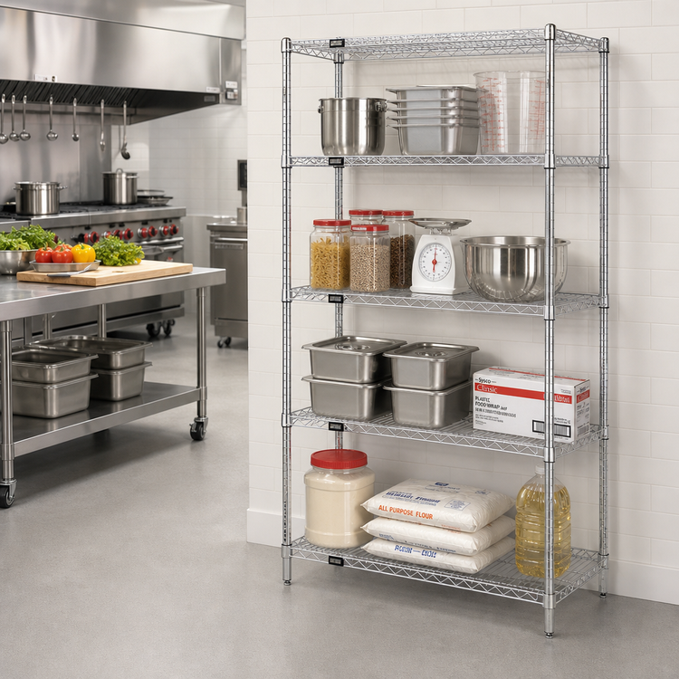 Product image #2 for Quantum Wire Shelving Starter Kit, 42"W x 18"D x 63"H, Chrome Plated, 600 to 800 lb. Capacity