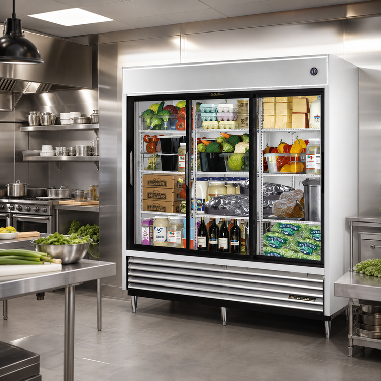 Product image #2 for 3-Section Reach-In Refrigerator with Glass Sliding Doors and LED Lighting