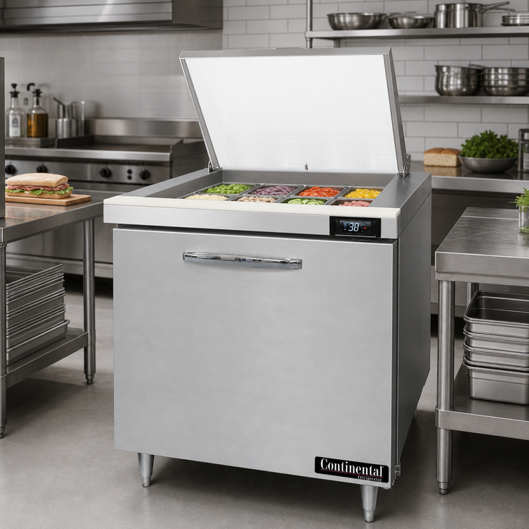Product image #2 for Continental Refrigerator D32N12M Designer Line 32-Inch One-Section Mighty Top 12-Pan Sandwich Prep Refrigerator
