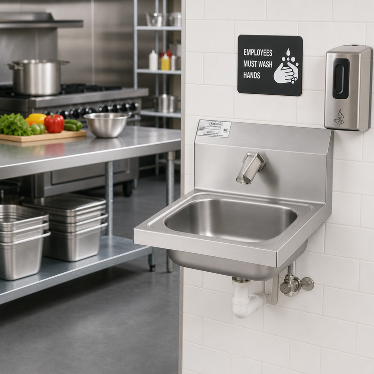 Product image #2 for Krowne Wall-Mount Stainless Steel Hand Sink with Single-Hole Electronic Faucet, 12-1/2 x 9-3/4 x 5-5/8-Inch Bowl