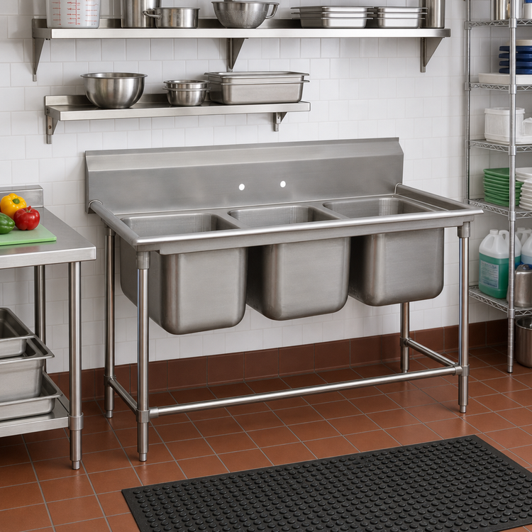 Product image #2 for Advance Tabco Regaline 3-Compartment Stainless Steel Sink with 24" x 24" Bowls