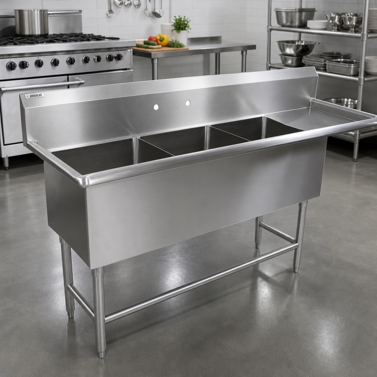 Product image #2 for John Boos Pro-Bowl 3-Compartment Sink with 24-Inch Right-Hand Drainboard, 24" x 24" x 12" Bowls