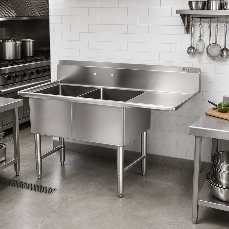 Product image #2 for John Boos B-Series 2-Compartment Stainless Steel Sink with 24-Inch Right Drainboard and 14-Inch Deep Bowls