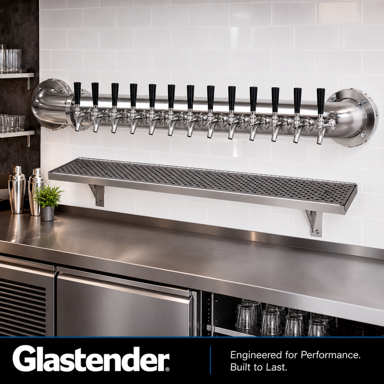 Product image #2 for Glastender Wall-Mounted Pipe Wall Draft Dispensing Tower, 12 Faucets, Glycol-Cooled, Stainless Steel