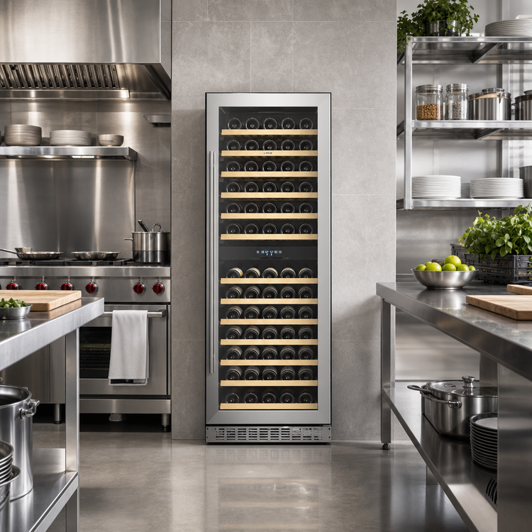Product image #2 for KoolMore 23-Inch Dual Zone 155-Bottle Wine Cooler Refrigerator with Tempered Glass Door and Stainless Steel Frame, Built-In or Freestanding