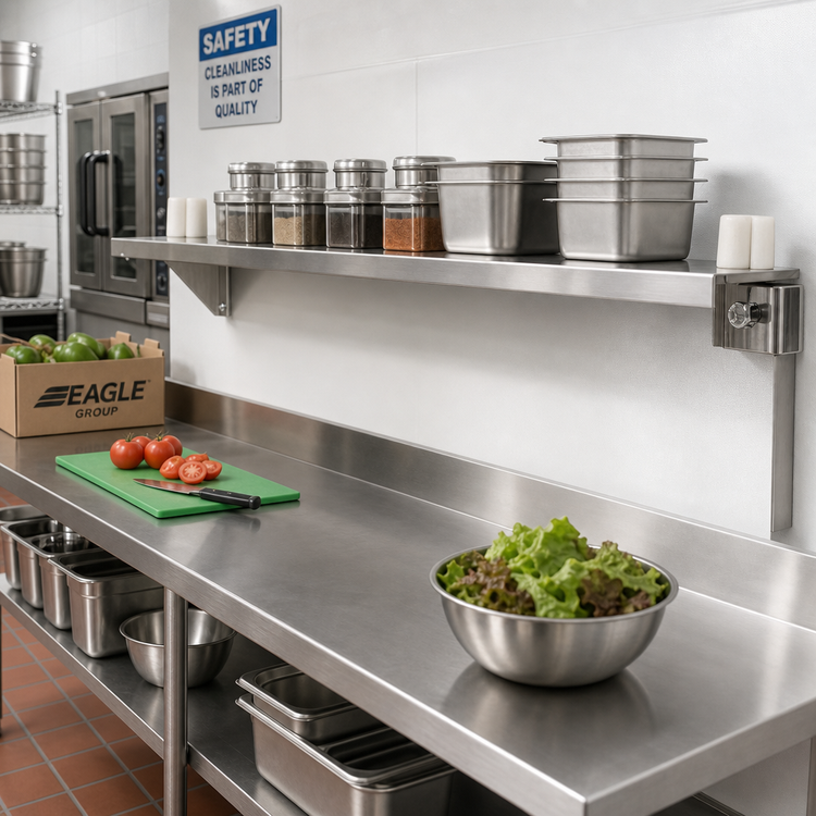 Product image #2 for Eagle Group 14-Inch Stainless Steel Double Knob Foot Bracket for Cantilevered Shelving Systems