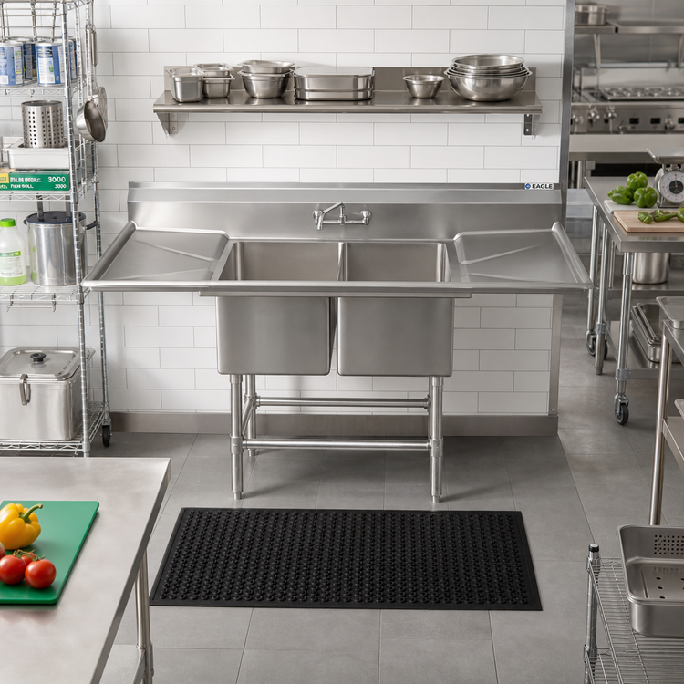 Product image #2 for Eagle Spec-Master FN Series Coved-Corner Two-Compartment Sink with Dual 18-Inch Drainboards, 76-Inch Wide