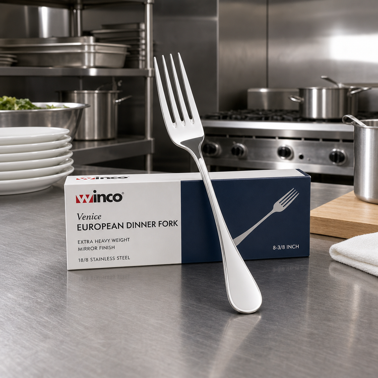 Product image #3 for Winco Venice European Dinner Fork, 8-3/8 Inch, Extra Heavy Weight, Mirror Finish, 18/8 Stainless Steel