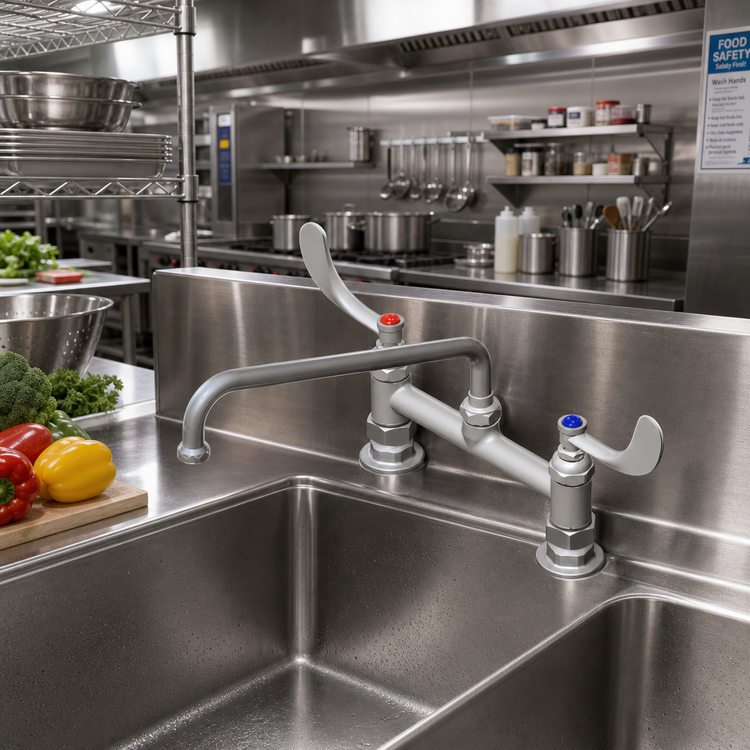 Product image #2 for Double Deck-Mount Pantry Mixing Faucet with 12-Inch Swing Nozzle and 8-Inch Adjustable Centers