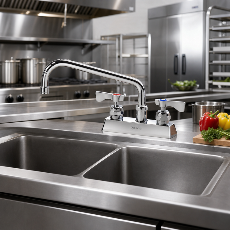 Product image #2 for Krowne Royal Series Low-Lead Deck Mount Manual Faucet with 10-Inch Swing Spout, 4-Inch Centers