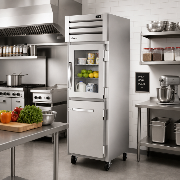 Product image #2 for True Spec Series 1-Section Reach-In Refrigerator with 1 Glass Half Door and 1 Stainless Steel Half Door