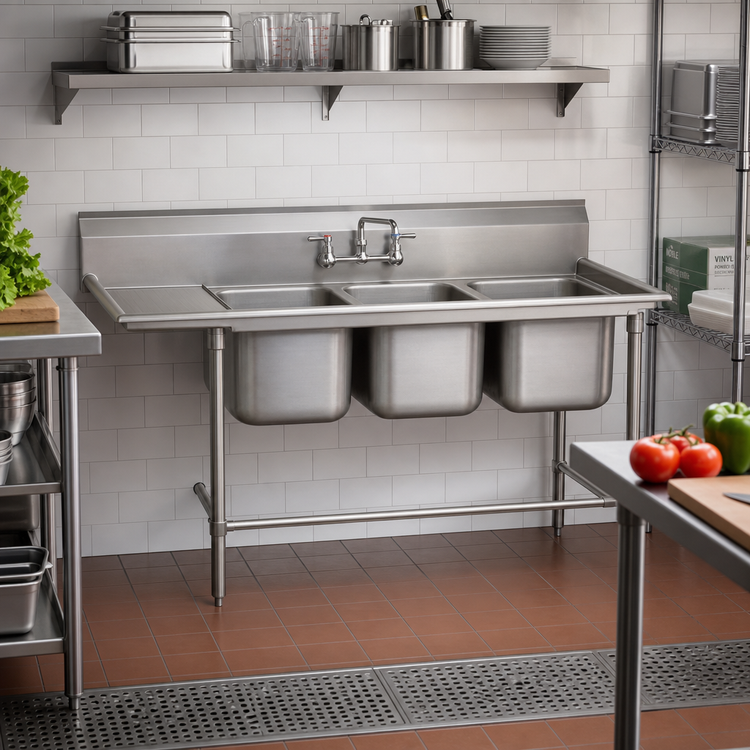 Product image #2 for Regaline 3-Compartment Stainless Steel Sink with Left-Hand Drainboard, 20 x 20 x 14-Inch Compartments