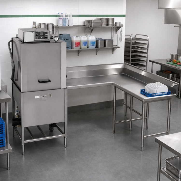 Product image #2 for Eagle Group Corner Clean Dishtable, Right-Hand, 96-Inch Machine-to-Corner x 60-Inch Corner-to-End, 30-Inch Working Depth