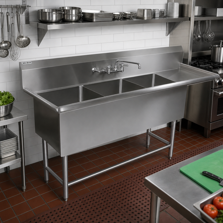 Product image #2 for John Boos Pro-Bowl 3-Compartment Sink with Right Drainboard, 16 x 20 x 14 Inch Bowls, 14-Gauge Stainless Steel
