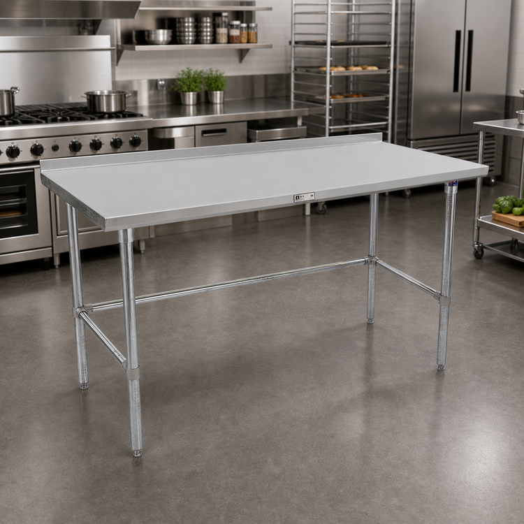 Product image #2 for John Boos Stallion 120 Inch x 36 Inch 16-Gauge Stainless Steel Top Work Table with 1-1/2 Inch Rear Backsplash and Galvanized Base