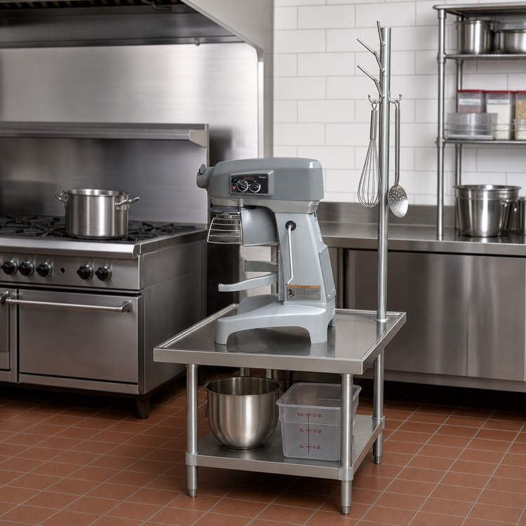 Product image #2 for Advance Tabco 36 Inch x 30 Inch 304 Stainless Steel Equipment Stand with Utensil Rack and Adjustable Undershelf