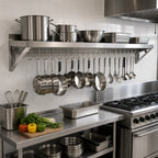 Thumbnail image #2 for Klinger's Trading PS1260 Wall-Mount Stainless Steel Overshelf Pot Rack, 60 x 12 Inches, Single Bar, With 18 Hooks