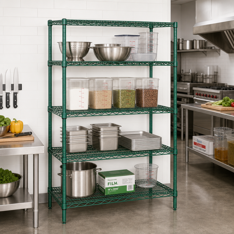 Product image #2 for Quantum 60"W x 36"D x 74"H Wire Shelving Starter Kit, 4-Shelf, Green Epoxy Finish