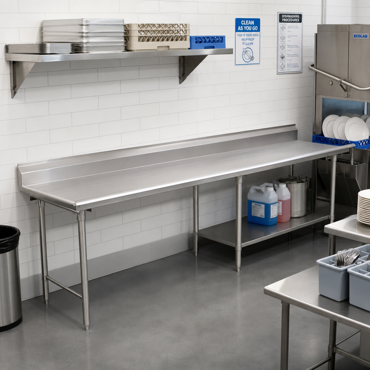 Product image #2 for Eagle Group CDTR-96-16/4-X Straight Clean Dish Table, Left-to-Right, 96 Inch x 30 Inch, 16/430 Stainless Steel Top