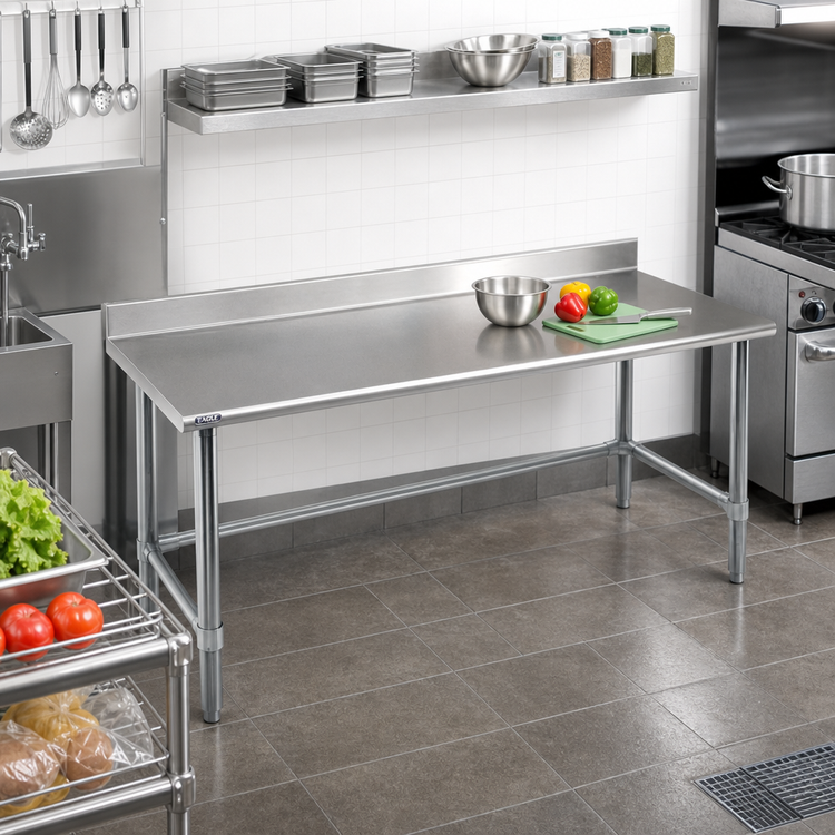 Product image #2 for Eagle Group Budget Series 60" x 24" Stainless Steel Work Table with 4-1/2" Backsplash and Galvanized Tubular Base